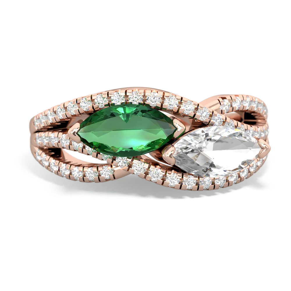 Lab Emerald Diamond Rivers 14K Rose Gold ring R3070