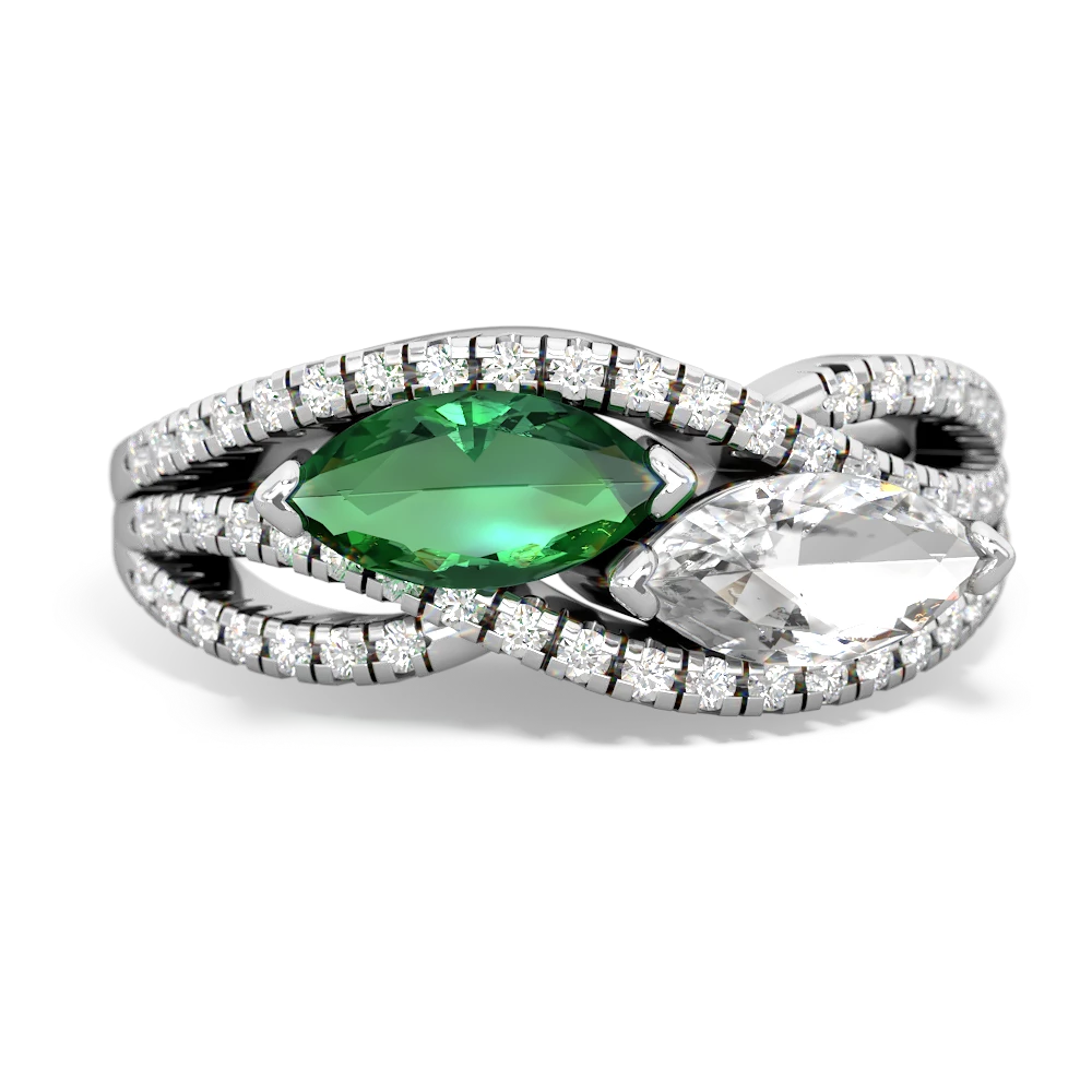 Lab Emerald Diamond Rivers 14K White Gold ring R3070