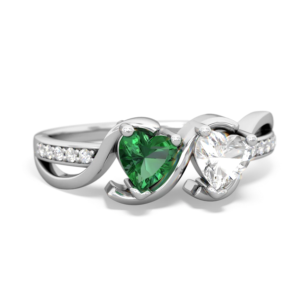 Lab Emerald Side By Side 14K White Gold ring R3090