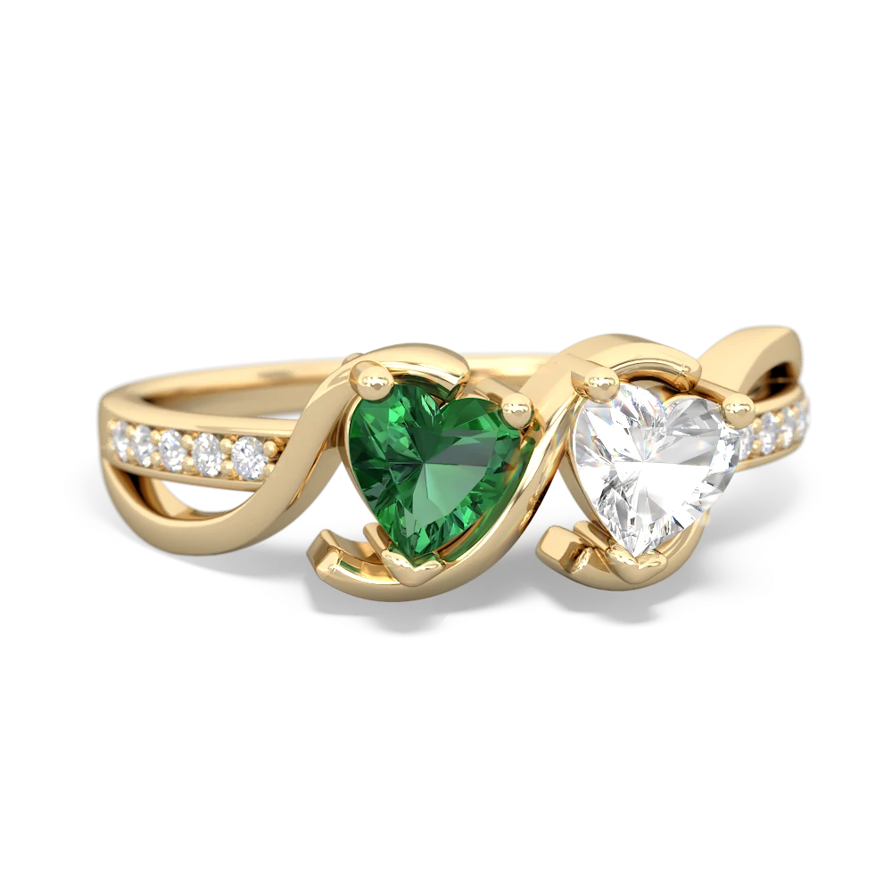 Lab Emerald Side By Side 14K Yellow Gold ring R3090