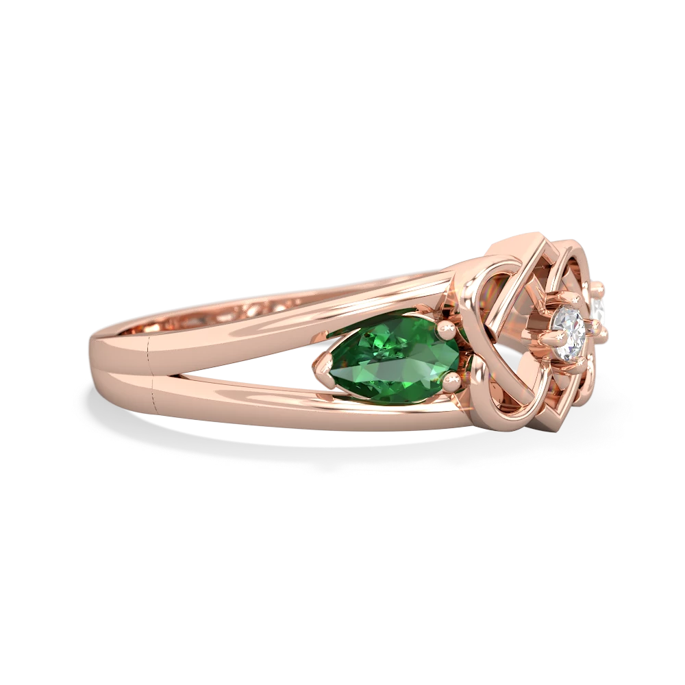 Lab Emerald Hearts Intertwined 14K Rose Gold ring R5880