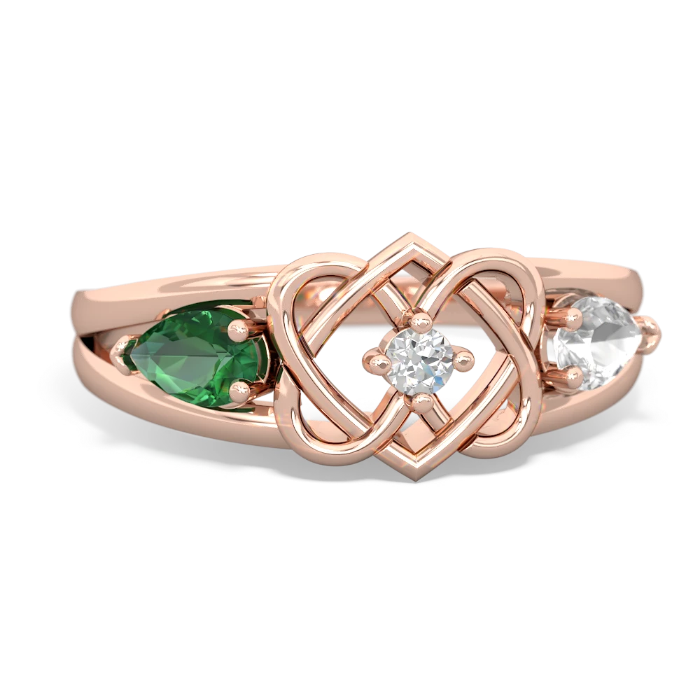 Lab Emerald Hearts Intertwined 14K Rose Gold ring R5880