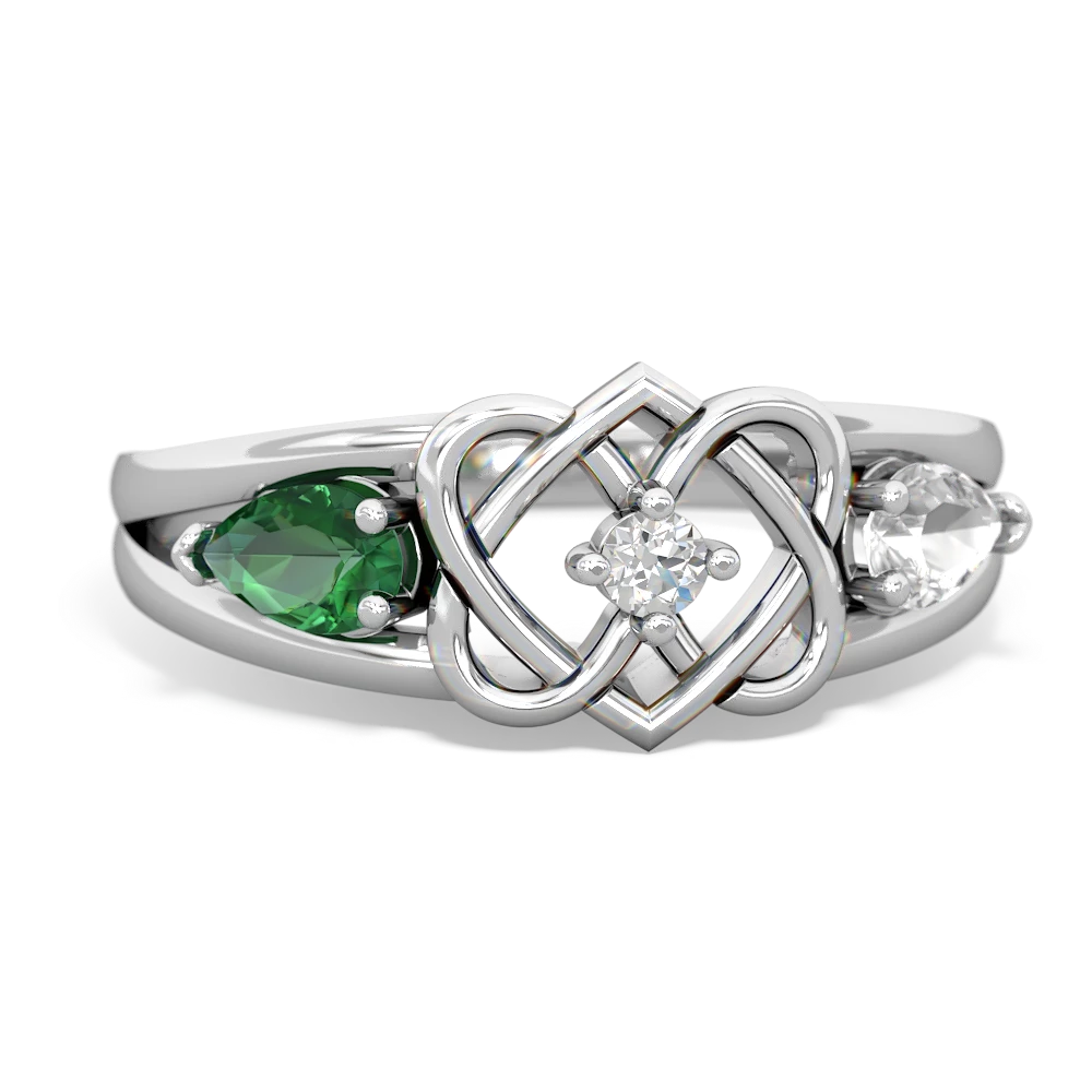 Lab Emerald Hearts Intertwined 14K White Gold ring R5880