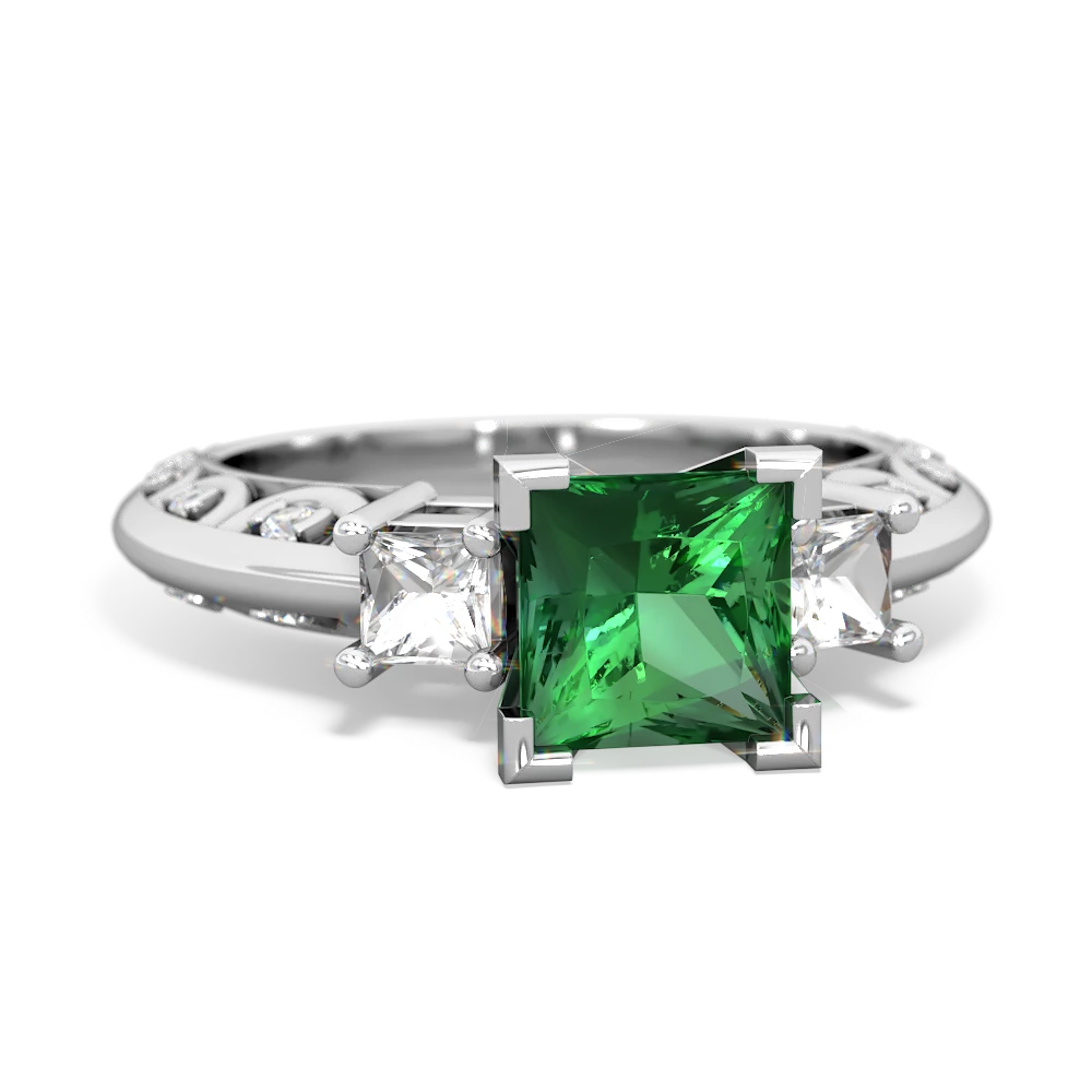 Lab Emerald Eternal Embrace Engagement 14K White Gold ring C2001