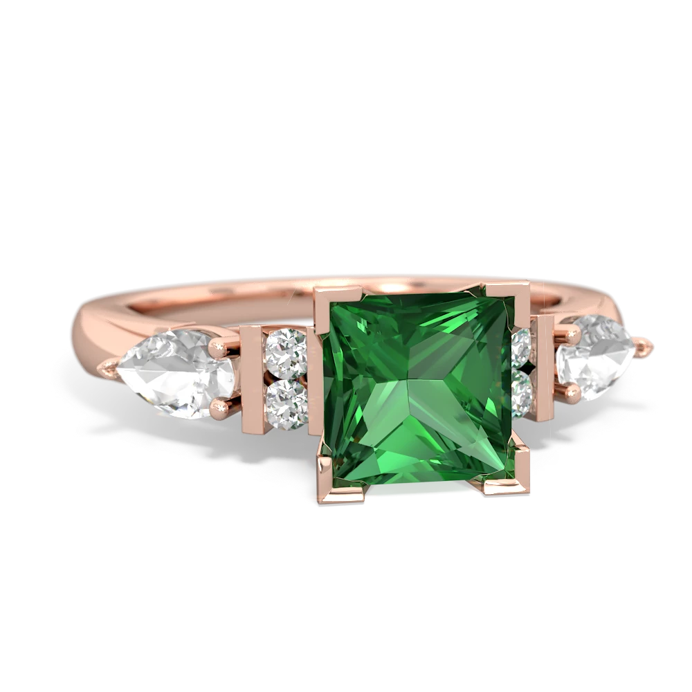 Lab Emerald 6Mm Princess Eternal Embrace Engagement 14K Rose Gold ring C2002