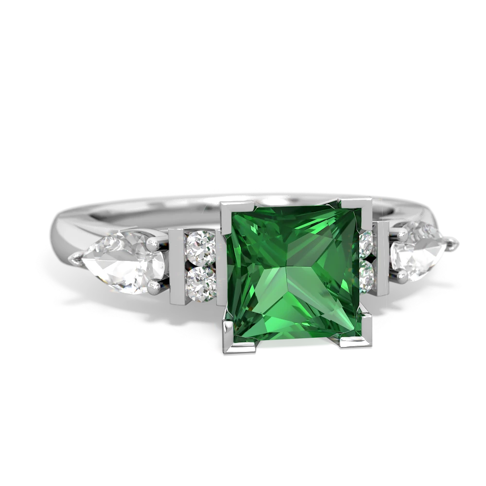 Lab Emerald 6Mm Princess Eternal Embrace Engagement 14K White Gold ring C2002