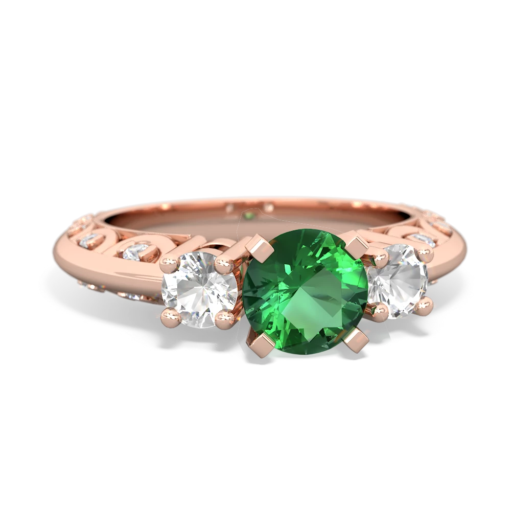 Lab Emerald Art Deco Eternal Embrace Engagement 14K Rose Gold ring C2003