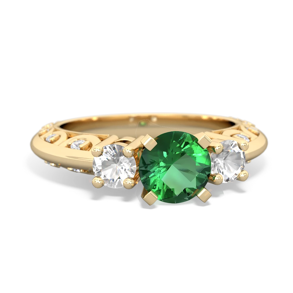 Lab Emerald Art Deco Eternal Embrace Engagement 14K Yellow Gold ring C2003