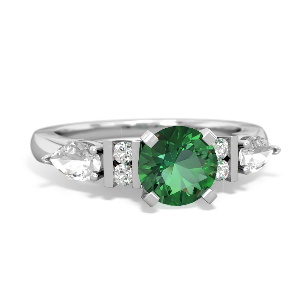 Lab Emerald 6Mm Round Eternal Embrace Engagement 14K White Gold ring R2005