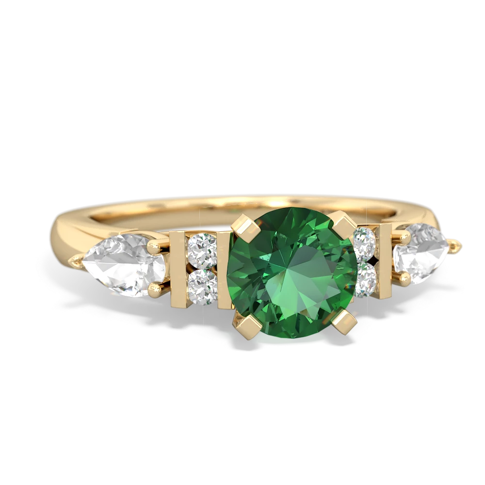 Lab Emerald 6Mm Round Eternal Embrace Engagement 14K Yellow Gold ring R2005