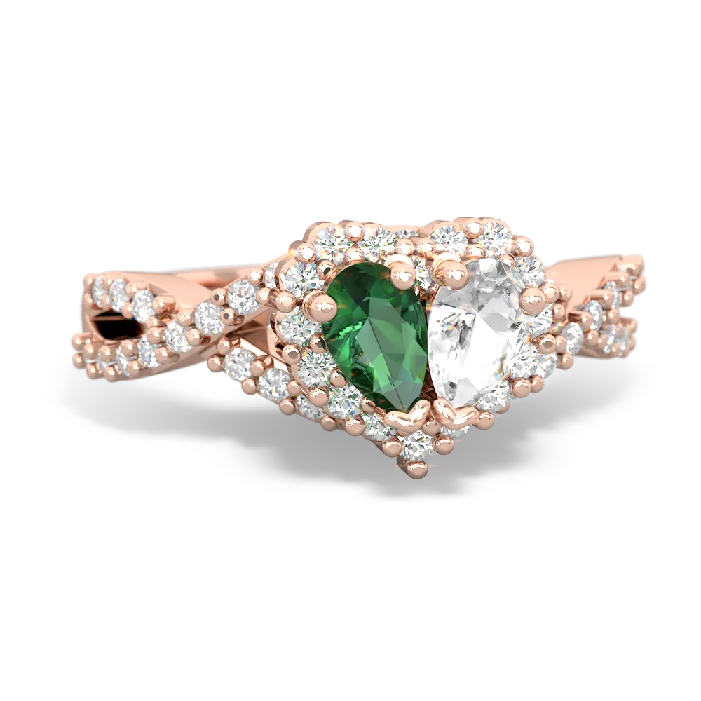 Lab Emerald Diamond Twist 'One Heart' 14K Rose Gold ring R2640HRT
