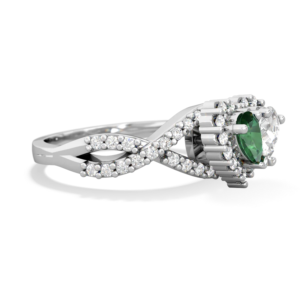 Lab Emerald Diamond Twist 'One Heart' 14K White Gold ring R2640HRT