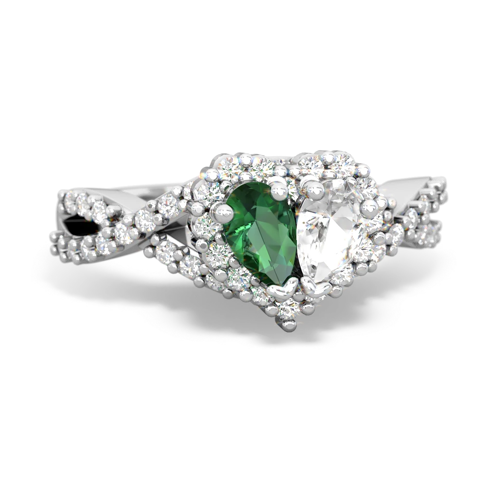 Lab Emerald Diamond Twist 'One Heart' 14K White Gold ring R2640HRT