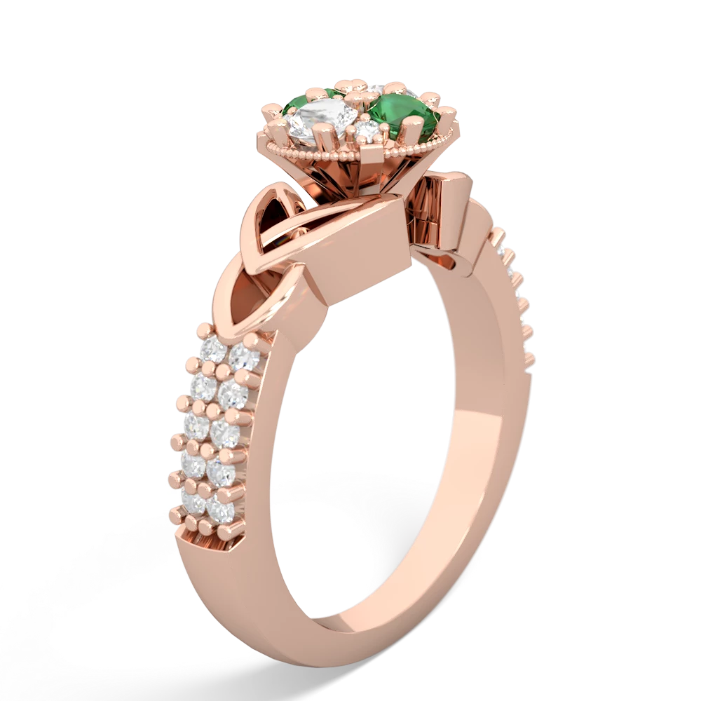 Lab Emerald Celtic Knot Cluster Engagement 14K Rose Gold ring R26443RD