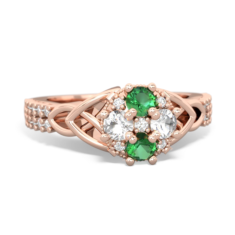 Lab Emerald Celtic Knot Cluster Engagement 14K Rose Gold ring R26443RD