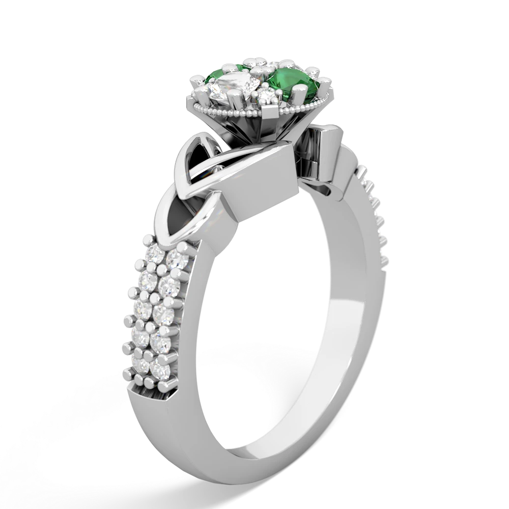 Lab Emerald Celtic Knot Cluster Engagement 14K White Gold ring R26443RD