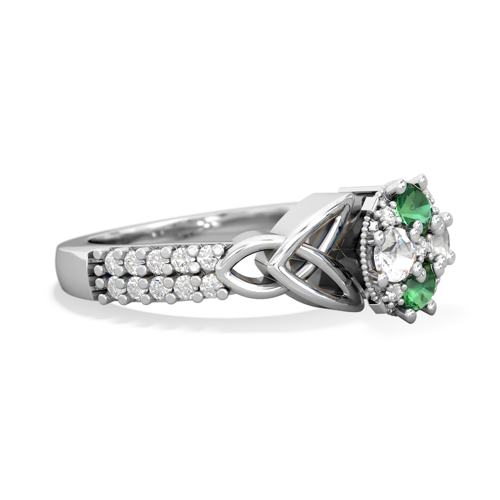 Lab Emerald Celtic Knot Cluster Engagement 14K White Gold ring R26443RD