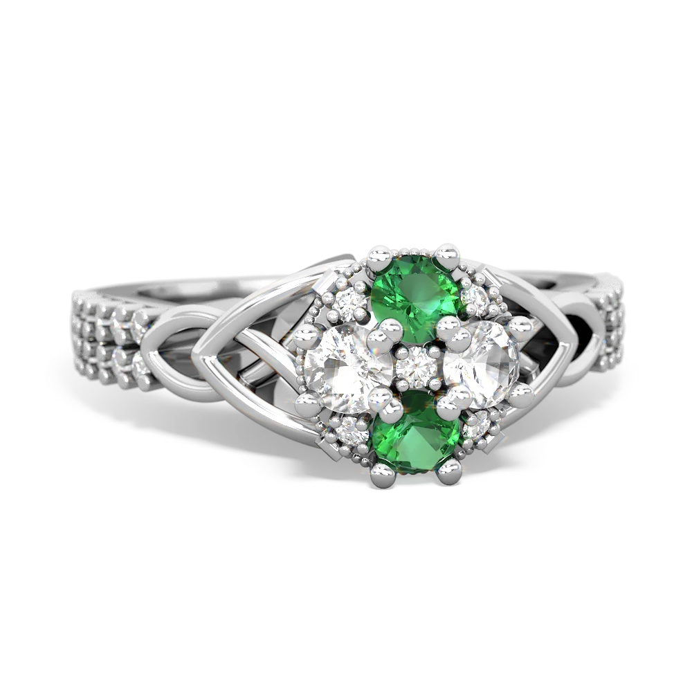 Lab Emerald Celtic Knot Cluster Engagement 14K White Gold ring R26443RD