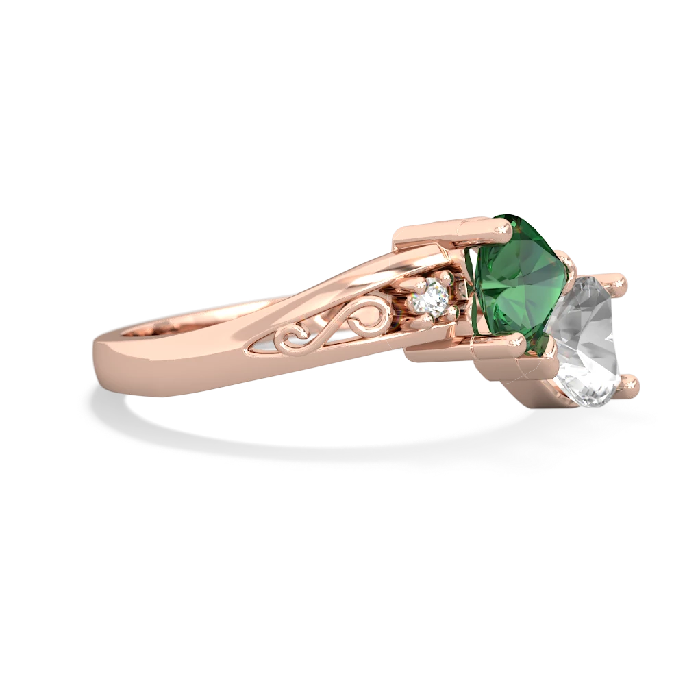 Lab Emerald Snuggling Hearts 14K Rose Gold ring R2178