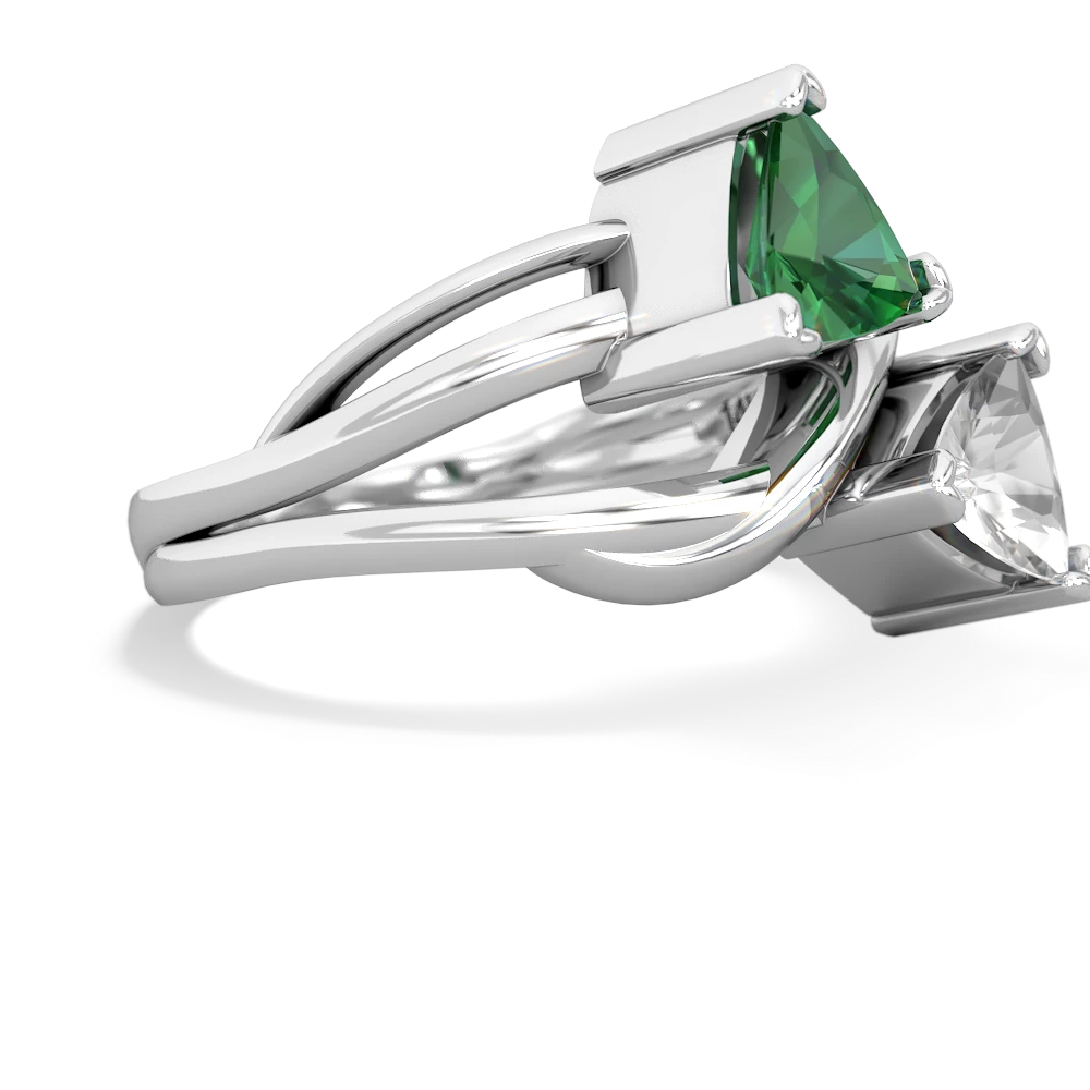 Lab Emerald Split Band Swirl 14K White Gold ring R2341