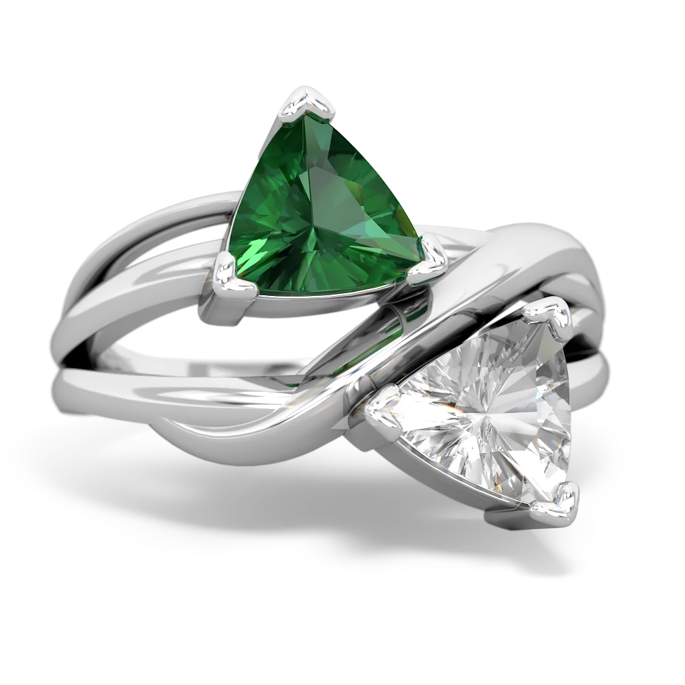 Lab Emerald Split Band Swirl 14K White Gold ring R2341