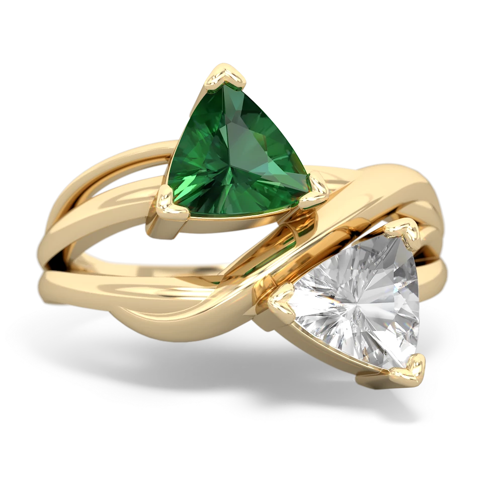 Lab Emerald Split Band Swirl 14K Yellow Gold ring R2341