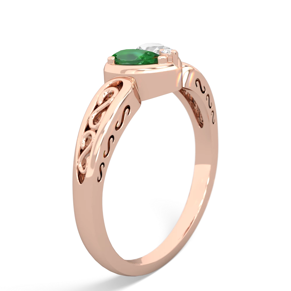 Lab Emerald Filligree 'One Heart' 14K Rose Gold ring R5070