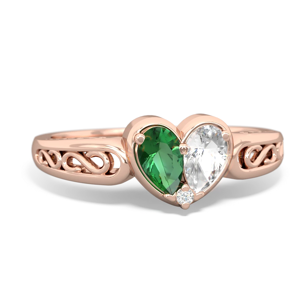 Lab Emerald Filligree 'One Heart' 14K Rose Gold ring R5070