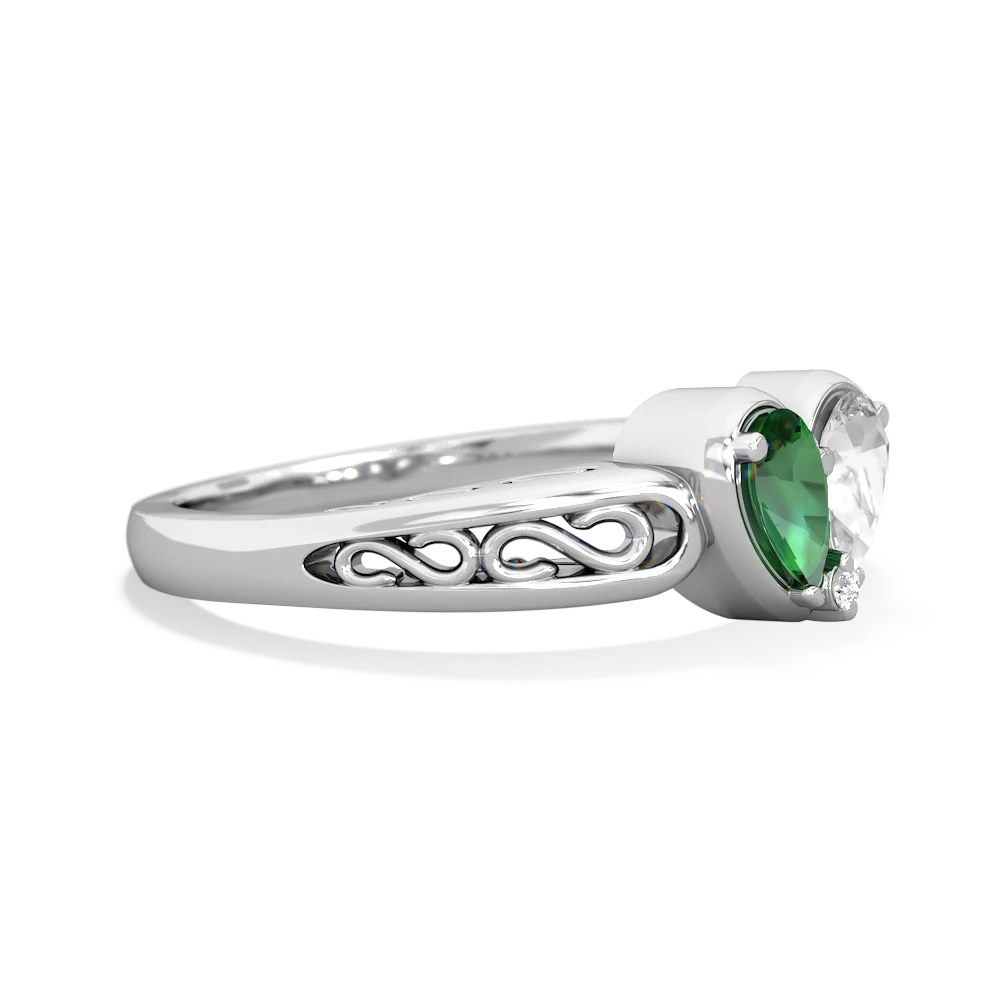 Lab Emerald Filligree 'One Heart' 14K White Gold ring R5070