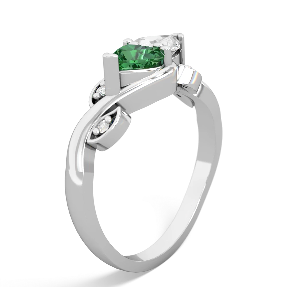 Lab Emerald Floral Elegance 14K White Gold ring R5790