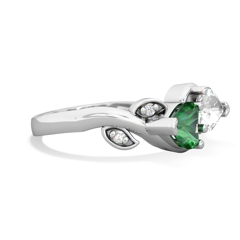 Lab Emerald Floral Elegance 14K White Gold ring R5790