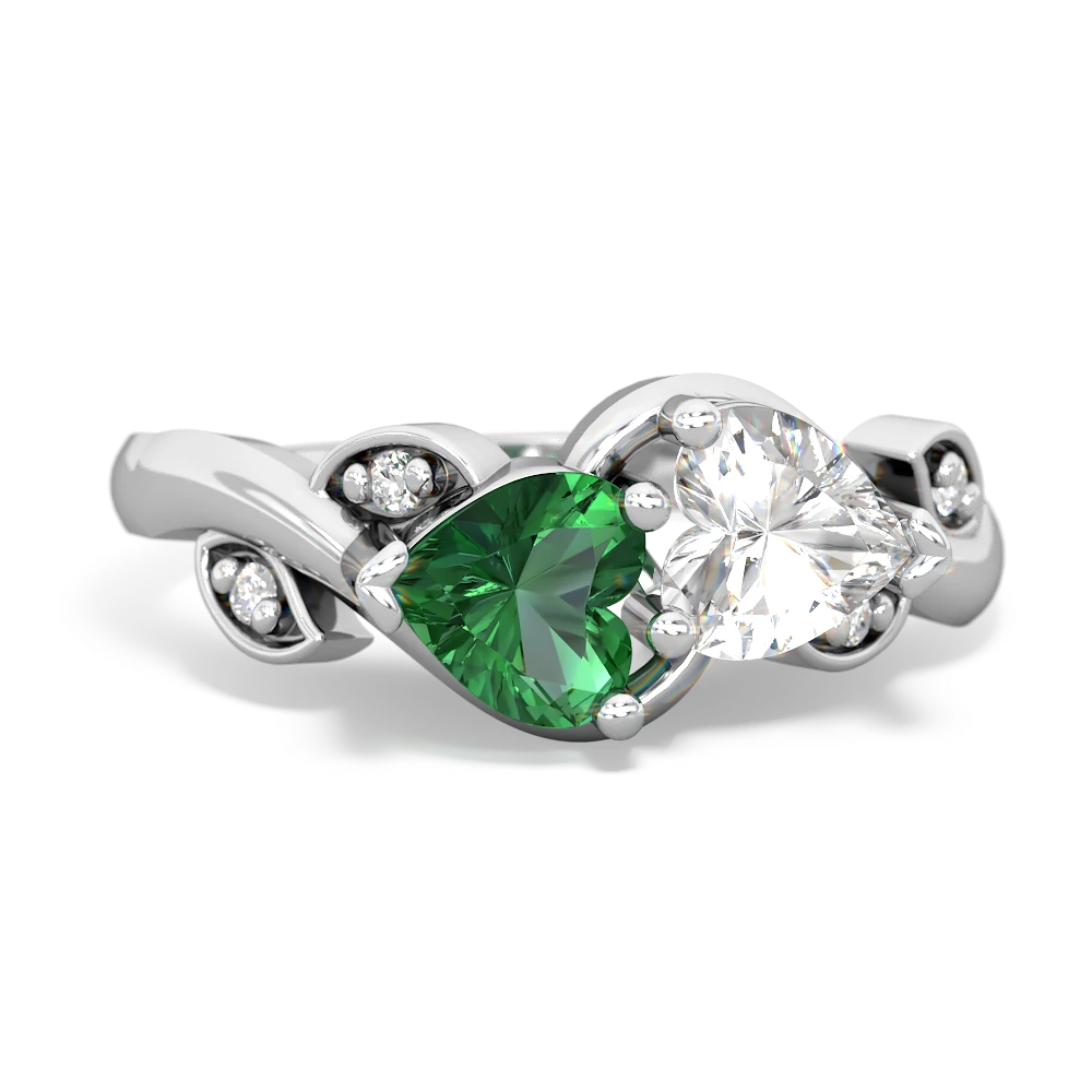 Lab Emerald Floral Elegance 14K White Gold ring R5790