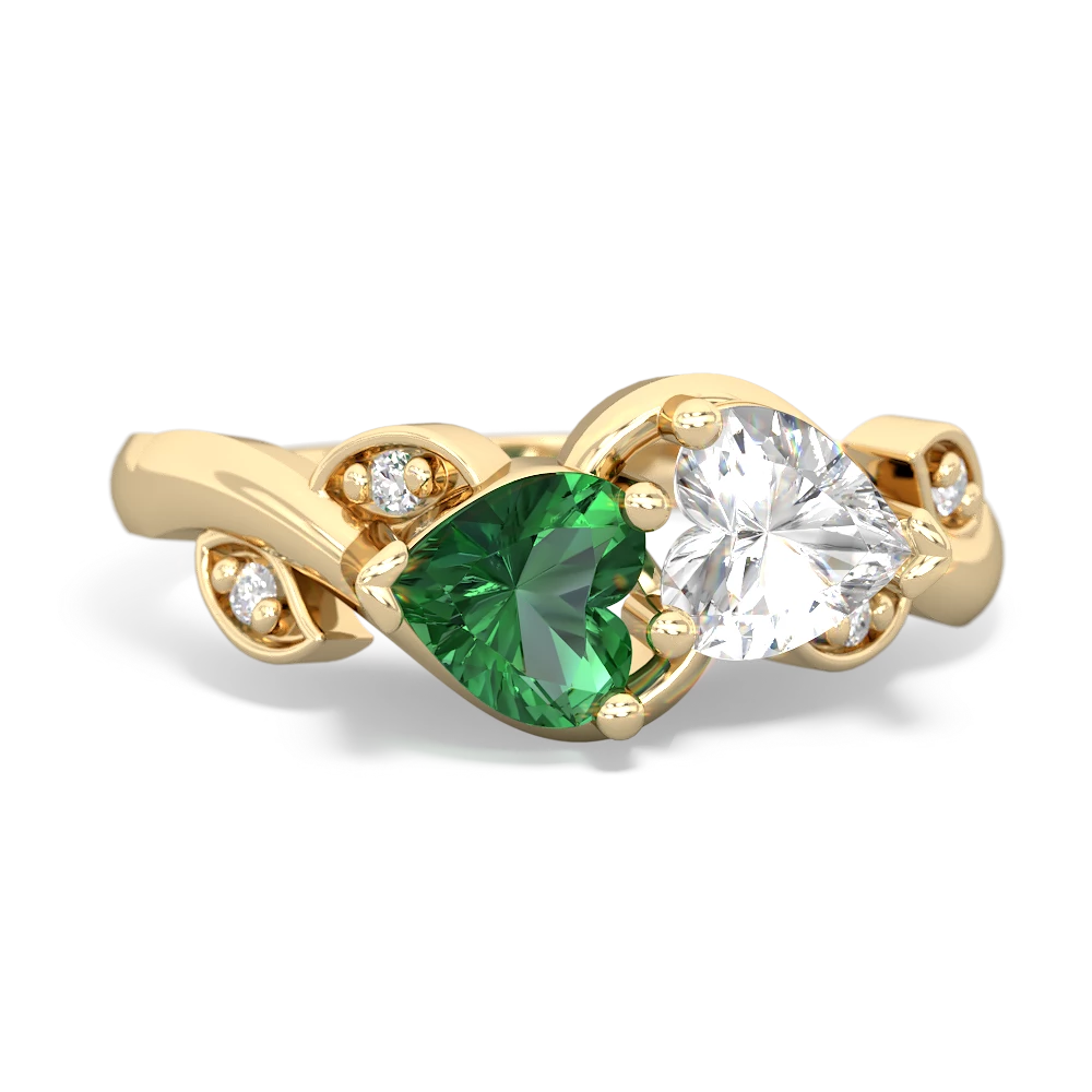 Lab Emerald Floral Elegance 14K Yellow Gold ring R5790