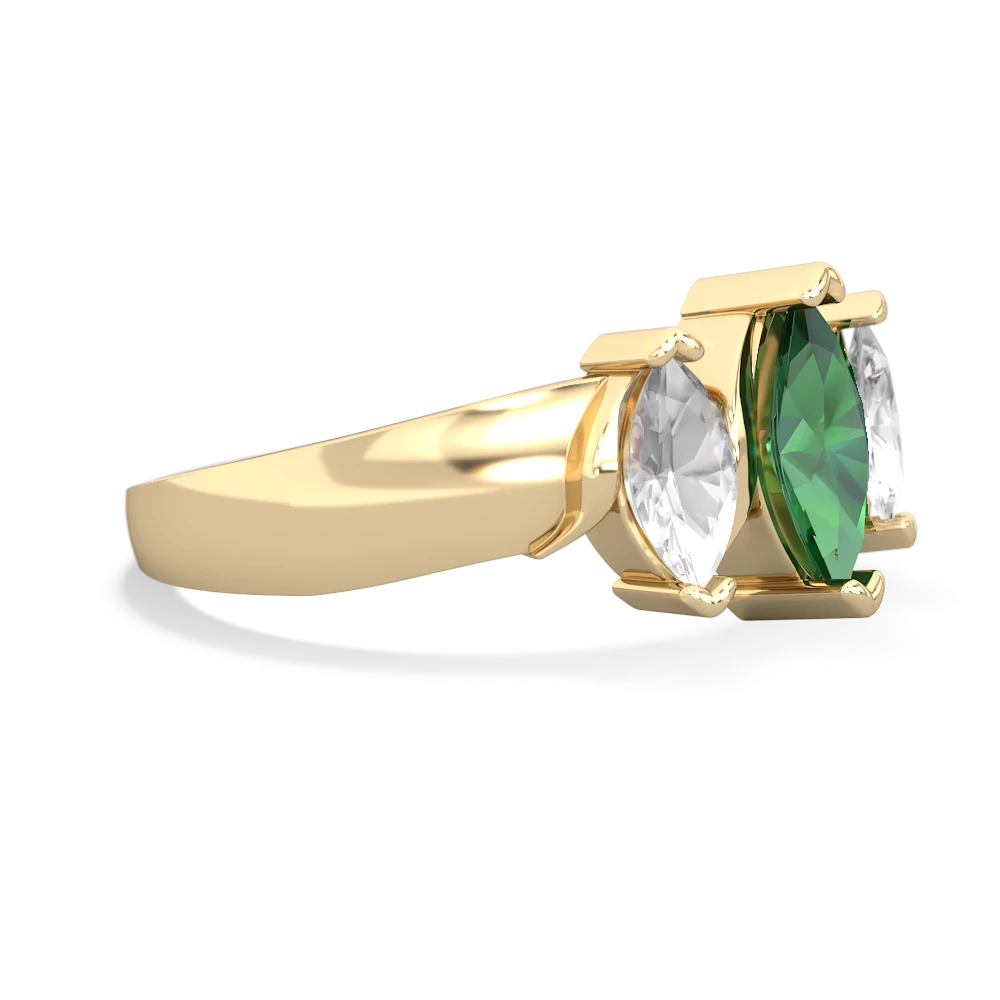 Lab Emerald Three Peeks 14K Yellow Gold ring R2433