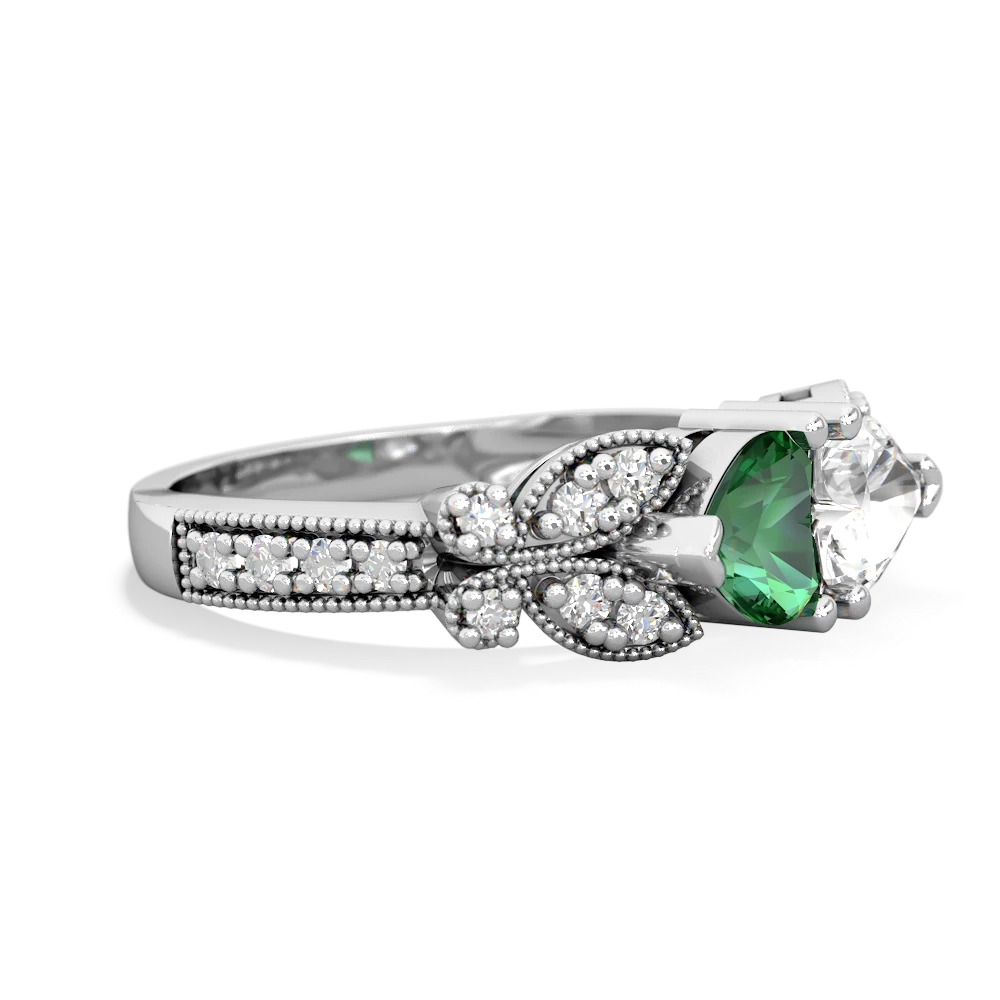 Lab Emerald Diamond Butterflies 14K White Gold ring R5601