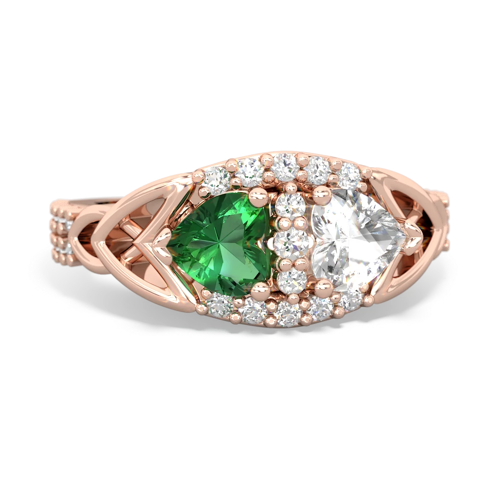 Lab Emerald Sparkling Celtic Knot 14K Rose Gold ring R2645