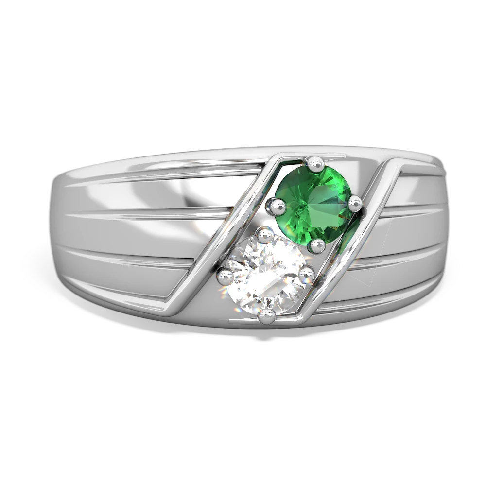 Lab Emerald Men's Streamline 14K White Gold ring R0460