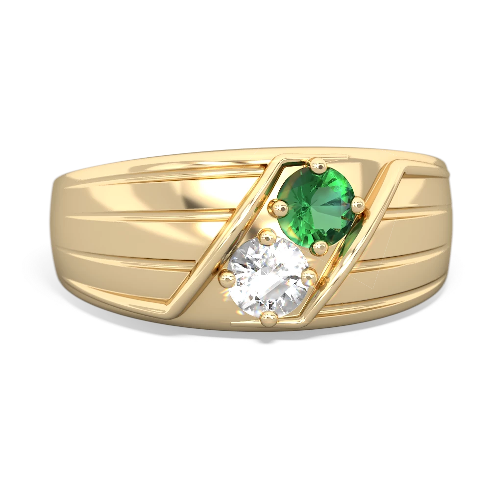 Lab Emerald Men's Streamline 14K Yellow Gold ring R0460