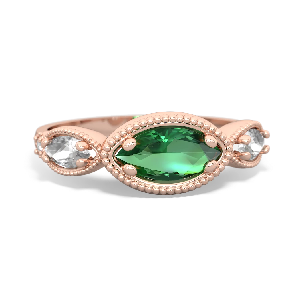 Lab Emerald Milgrain Marquise 14K Rose Gold ring R5700