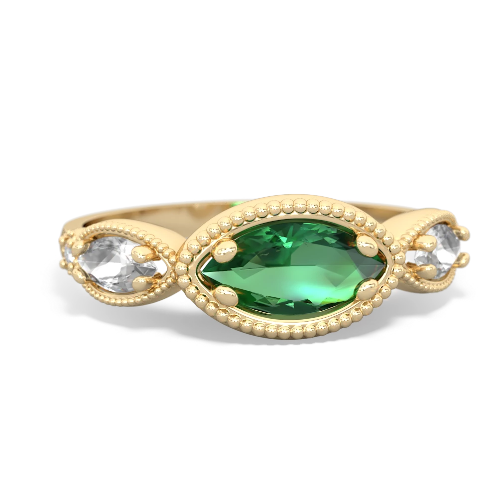 Lab Emerald Milgrain Marquise 14K Yellow Gold ring R5700