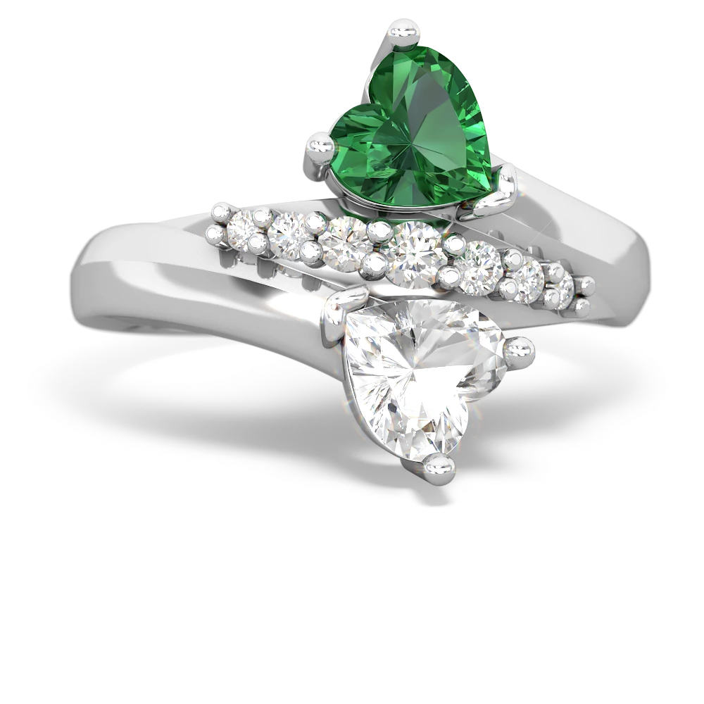 Lab Emerald Heart To Heart 14K White Gold ring R2064