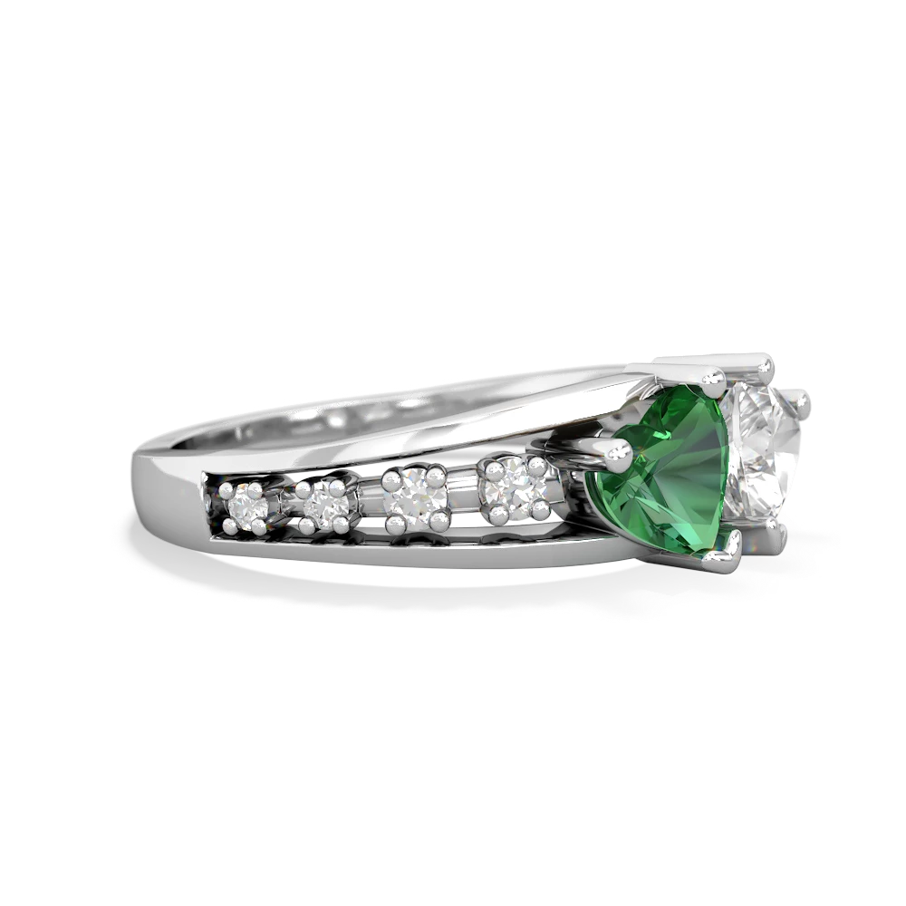 Lab Emerald Heart To Heart 14K White Gold ring R3342