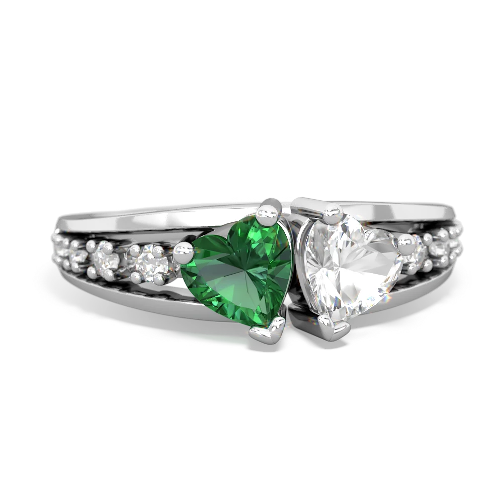 Lab Emerald Heart To Heart 14K White Gold ring R3342