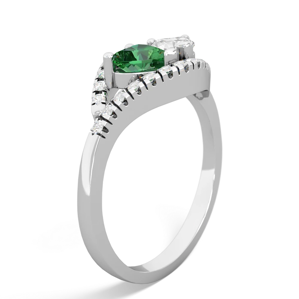 Lab Emerald Mother And Child 14K White Gold ring R3010