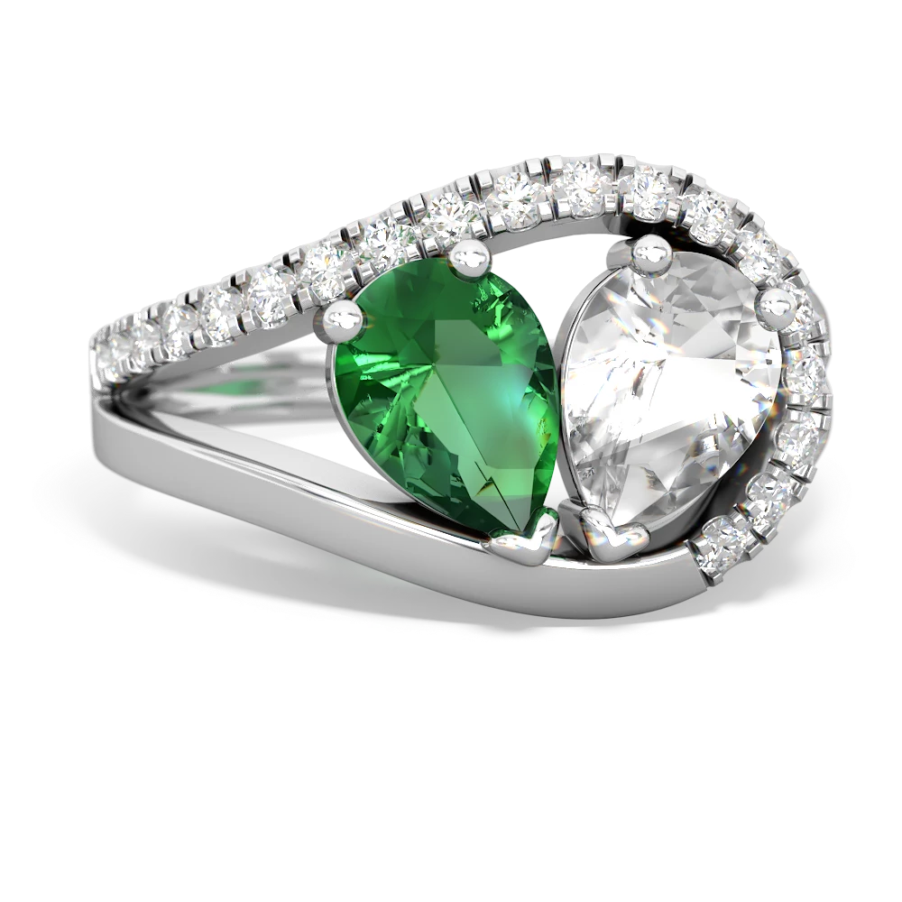 Lab Emerald Nestled Heart Keepsake 14K White Gold ring R5650