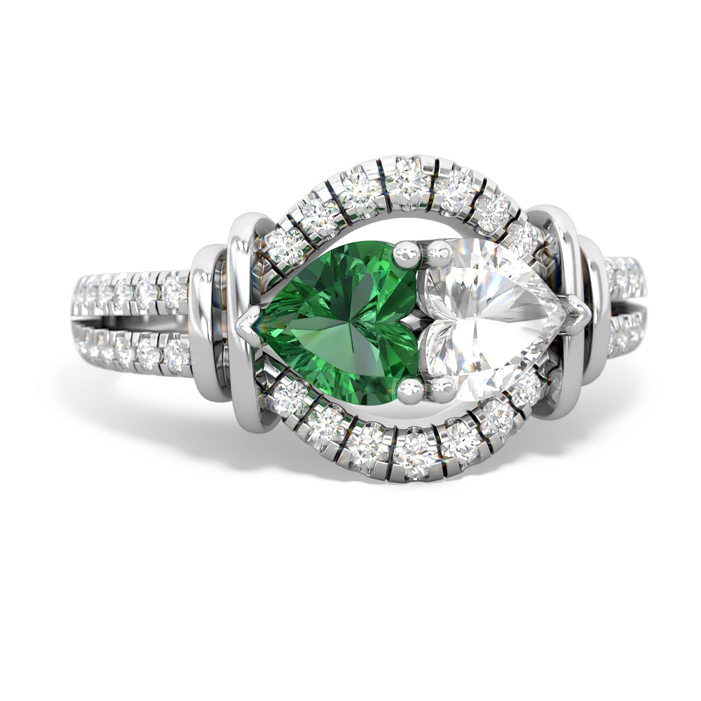 Lab Emerald Art-Deco Keepsake 14K White Gold ring R5630