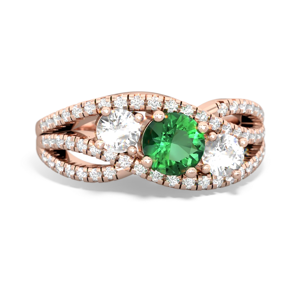 Lab Emerald Three Stone Aurora 14K Rose Gold ring R3080