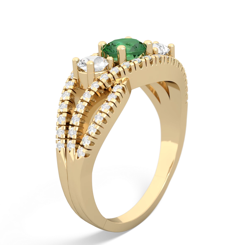 Lab Emerald Three Stone Aurora 14K Yellow Gold ring R3080