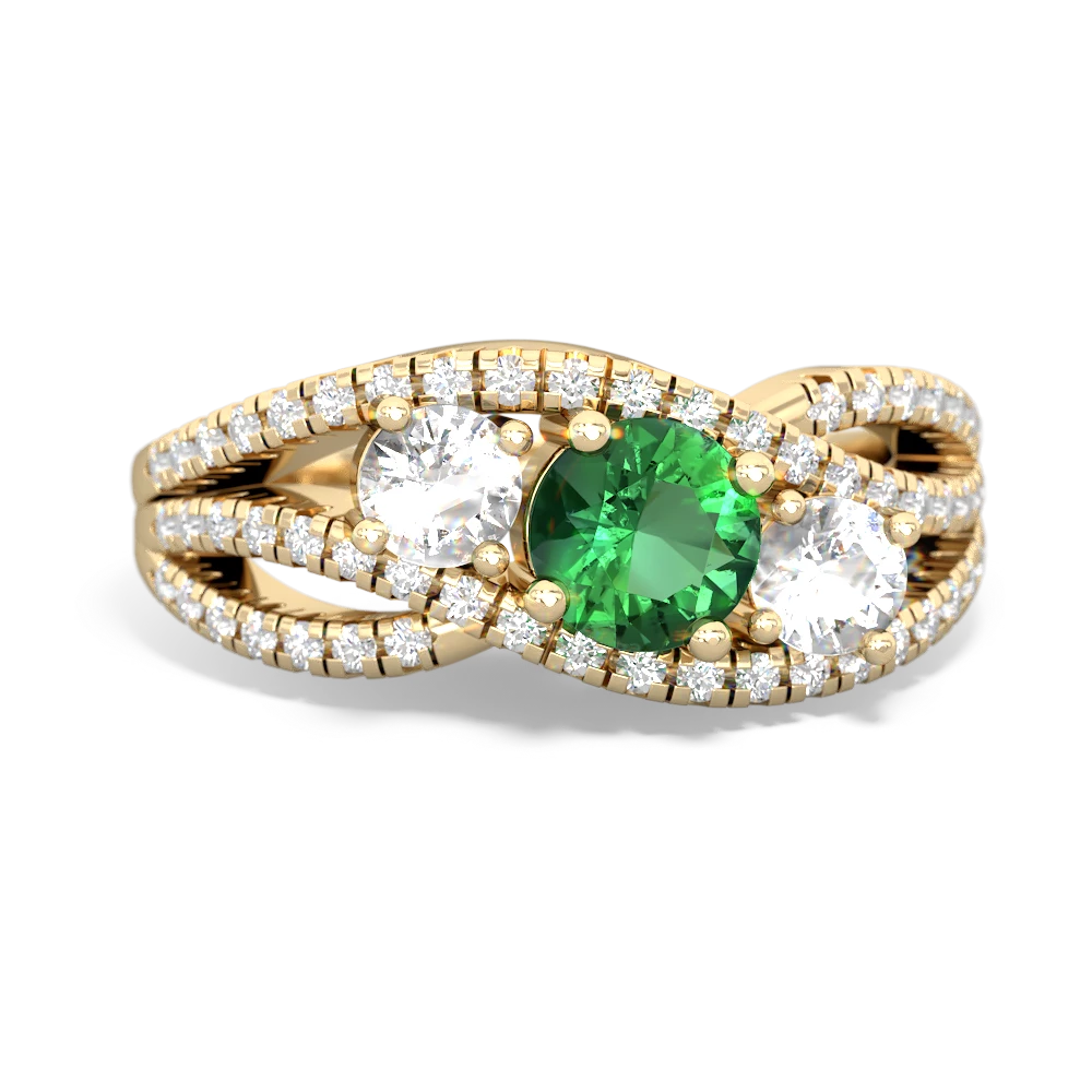 Lab Emerald Three Stone Aurora 14K Yellow Gold ring R3080