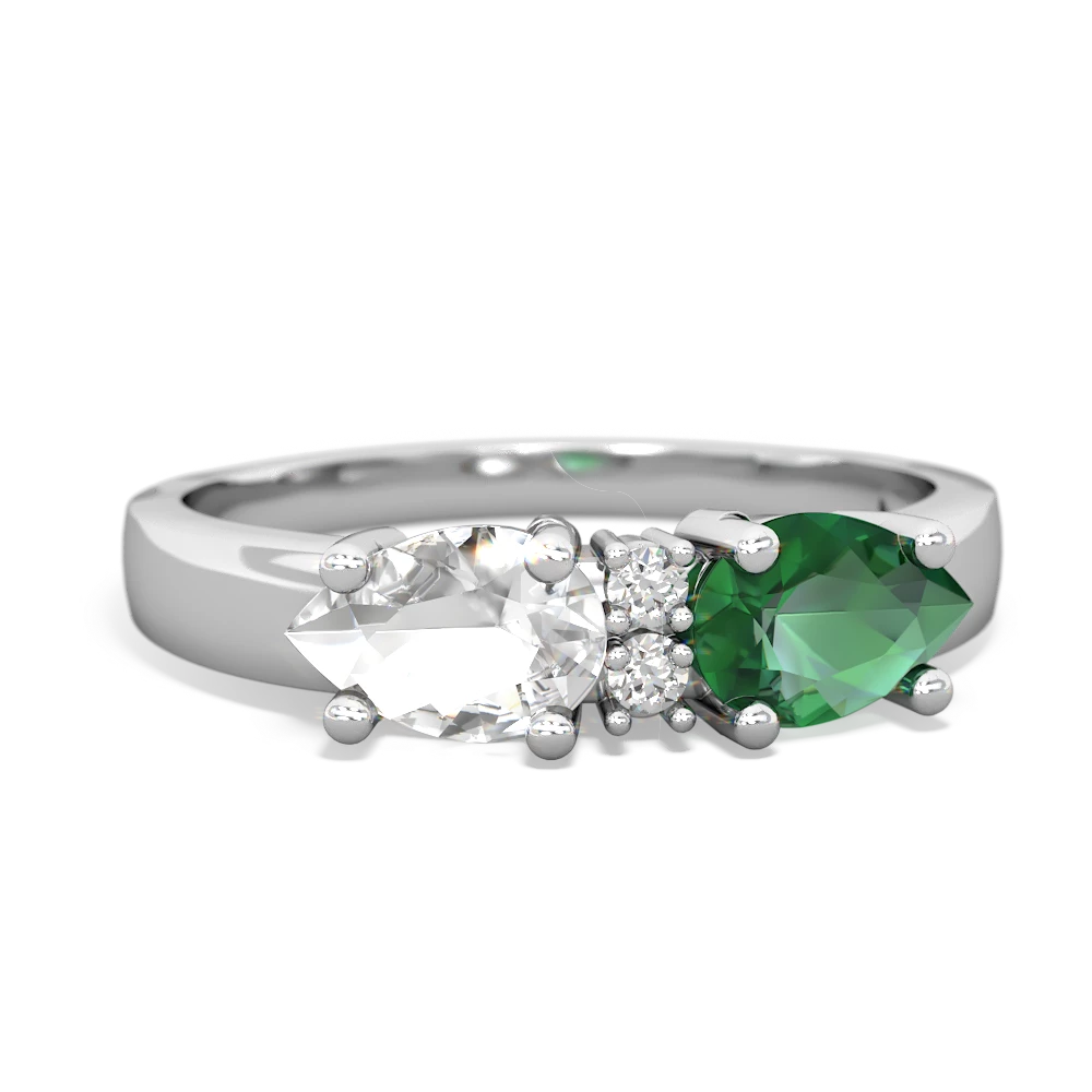 Lab Emerald Pear Bowtie 14K White Gold ring R0865